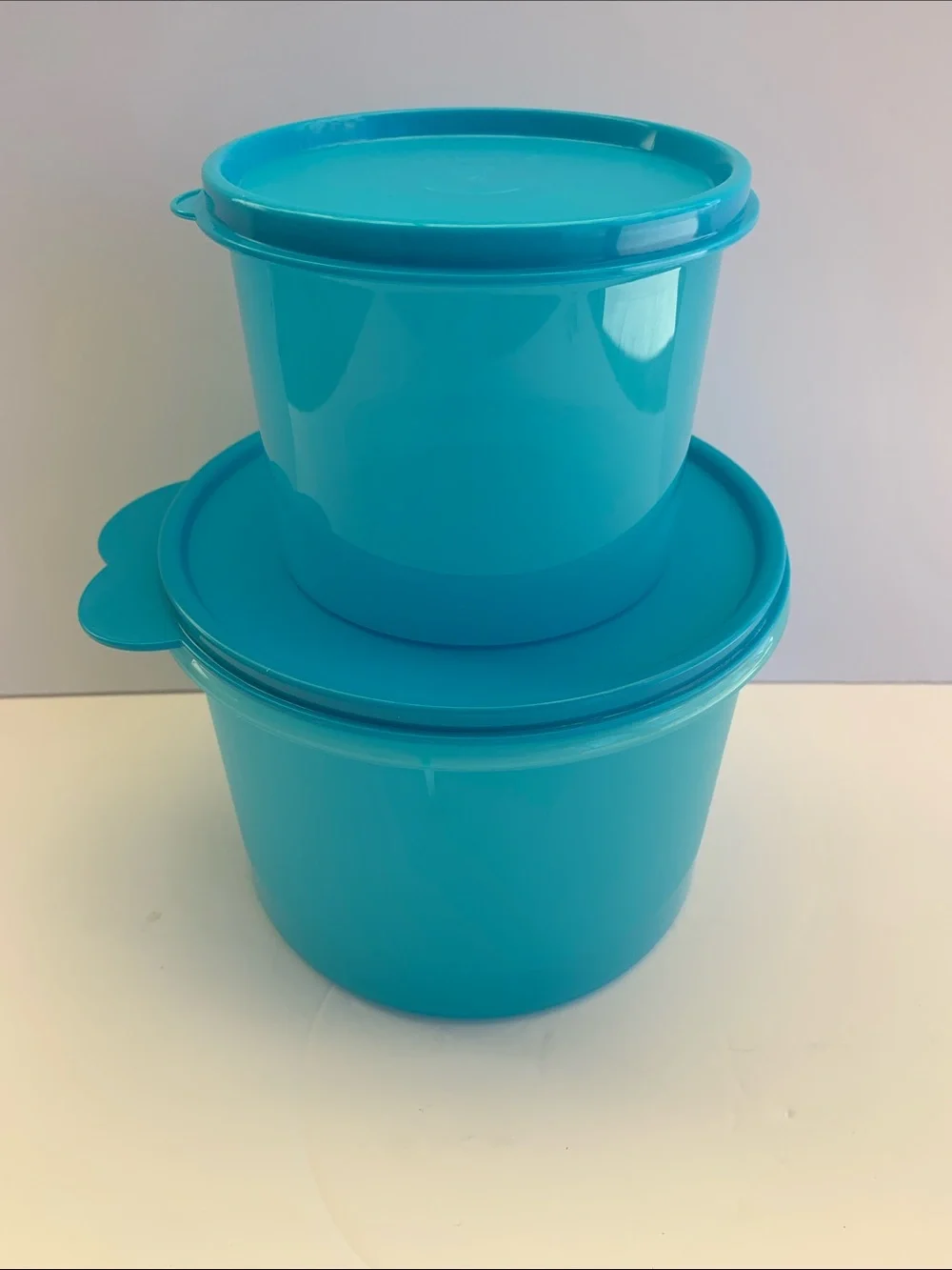 Tupperware Plastic Round Container Set of 2 Blue Color